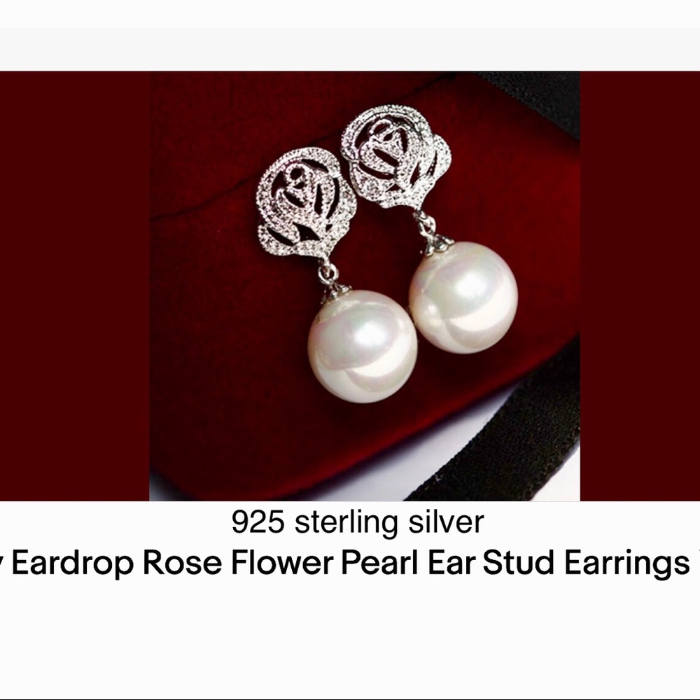 New beautiful rose and pearl earrings 925